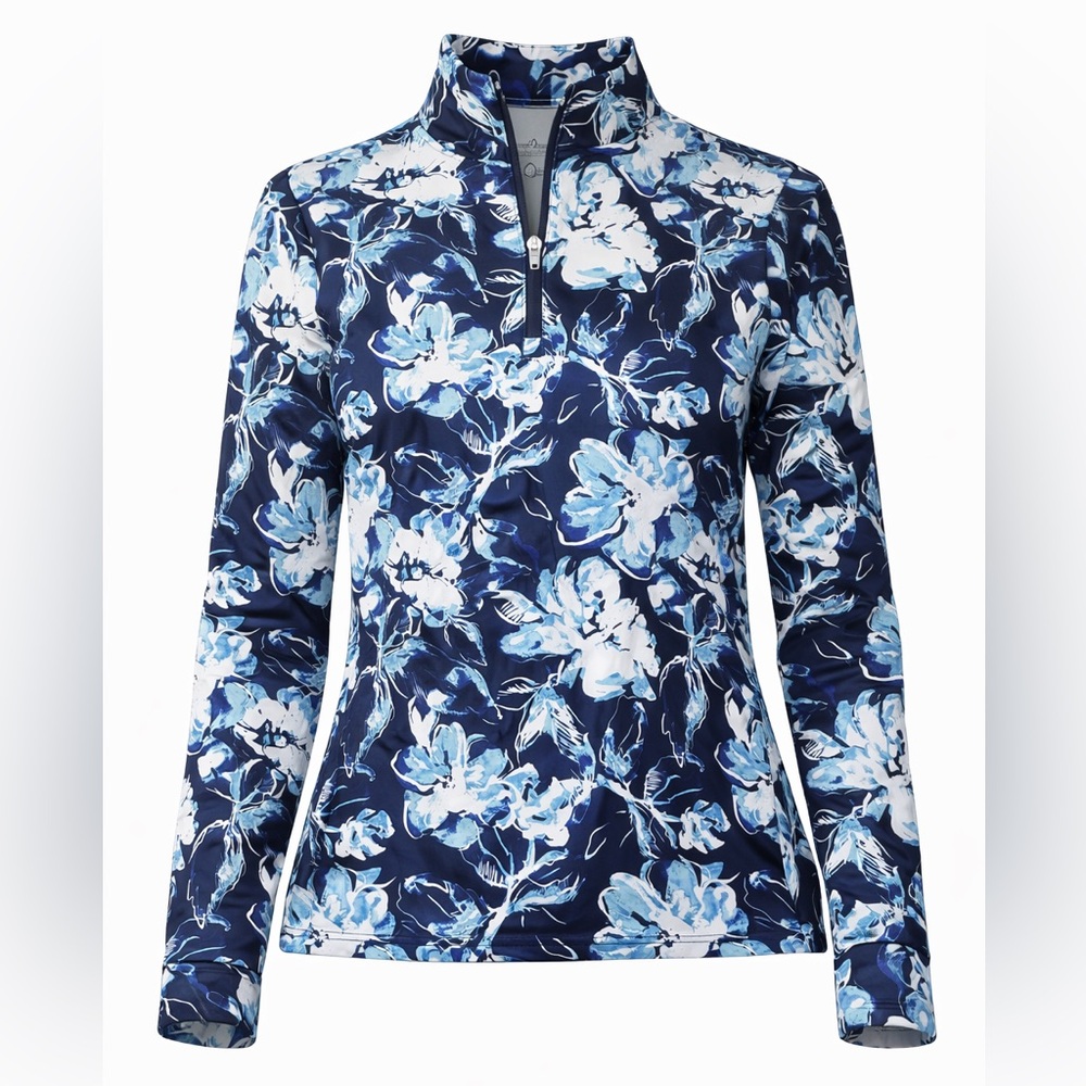 NWT Women’s Large | Jessica Simpson | Blue Floral Quarter Zip Pullover Top